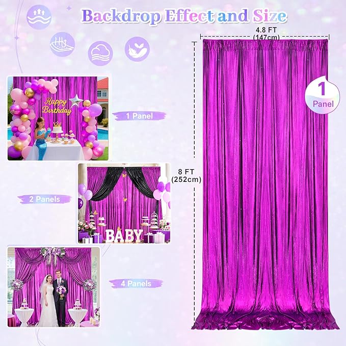 Purple Sequin Backdrop Curtains - 4.8x8FT Wrinkle-Free Glitter Drapes for Halloween Decoration Birthdays Weddings Graduations