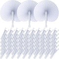 Handepo 200 Pieces Wedding Fans Folding Paper Fans Paper Fans Round Shaped Folding Fans Handheld Fan with Plastic Handle for Wedding Celebration Birthday Party Favor (White)