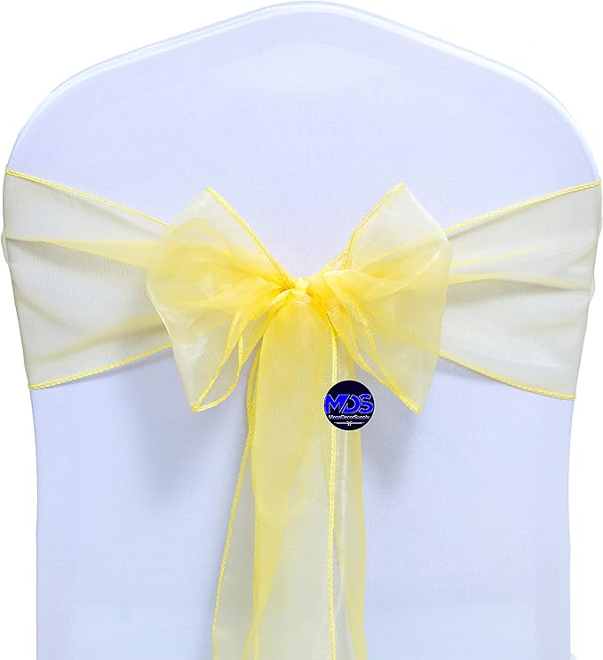 MDS Pack of 250 PCS Organza Chair Sashes Wider Dining Chair Bows Ribbon Tie Back for Wedding Party Birthday Bridal Shower Reception Event Banquet Home Chair Cover Decoration - Yellow