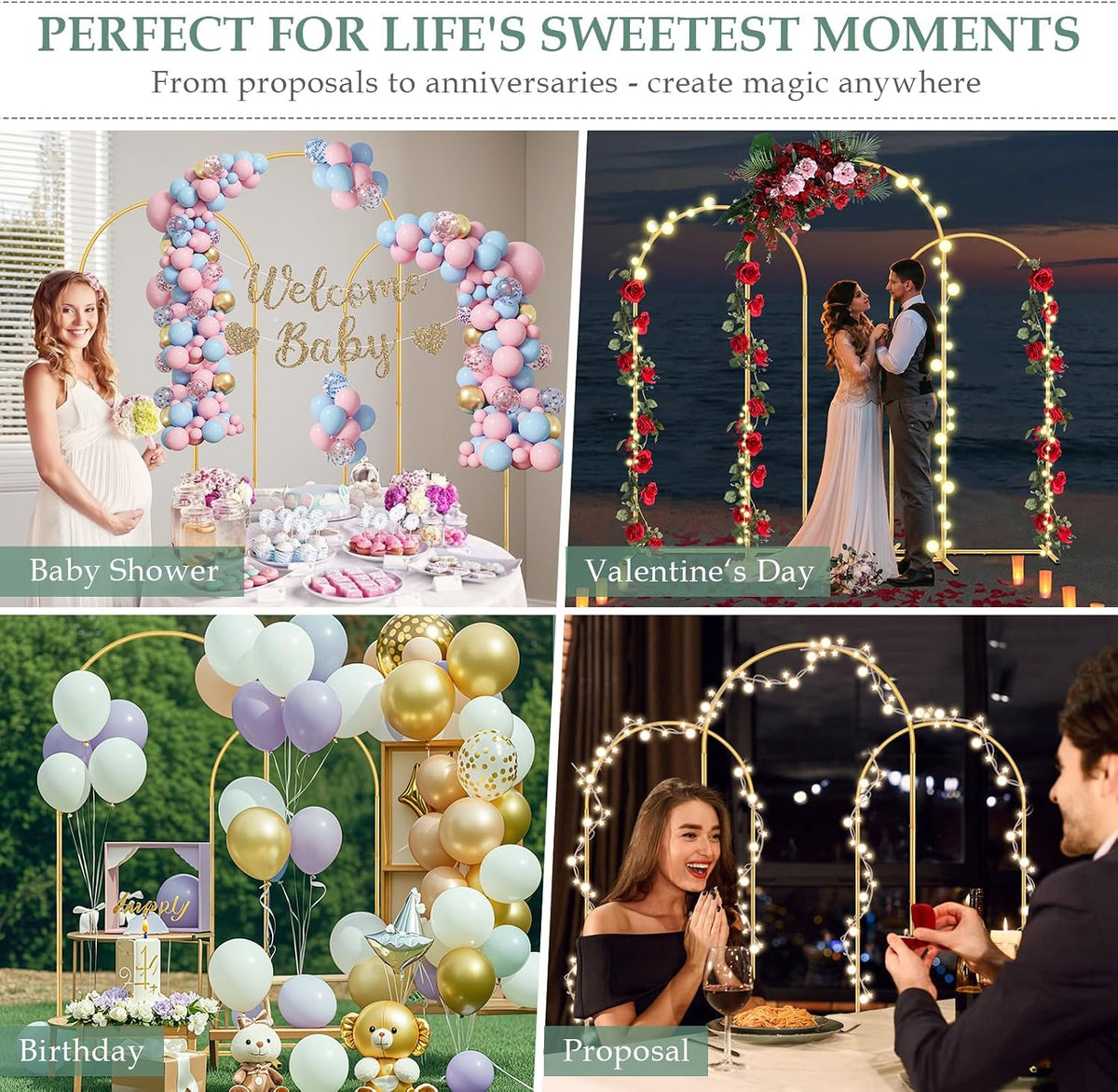 wellsign 7.2ft, 6.6ft, 6ft wedding balloon arch stand, front angle view