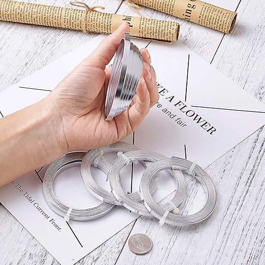 Fashewelry 5mm Aluminum Flat Bendable Craft Wire Silver 32.8Ft Nose Wire for Christmas Tree Decoration Face Masks Sculpture Resin Bezel Frame Jewelry Ring Making Wrapping Plant Bonsai