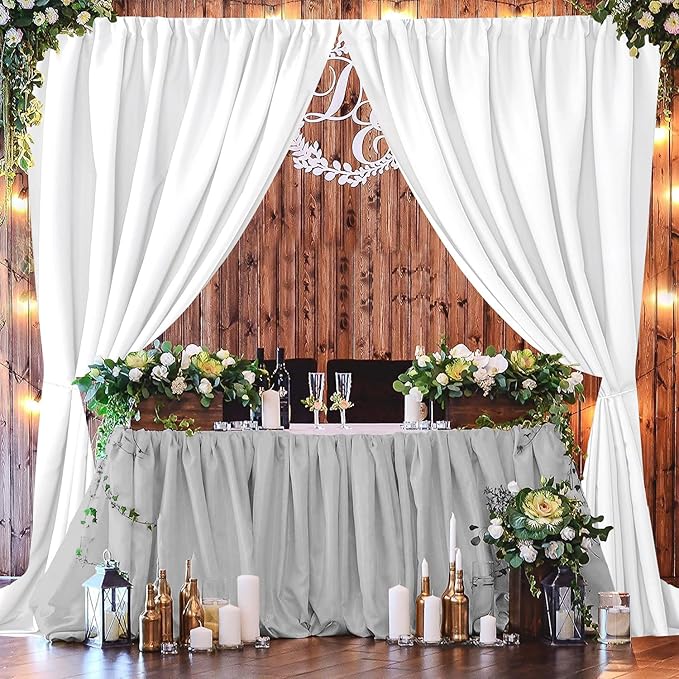 Joydeco White Backdrop Curtains for Parties, Photography Backdrop Drapes for Wedding Decorations Birthday, Wrinkle Free Polyester 5ft x 8ft Fabric Drape 2 Panels with Rod Pockets