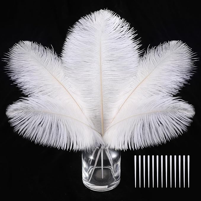 SOGUGOM White Craft Ostrich Feathers - 30PCS 6-8 inch Ostrich Feathers Kit for Centerpieces, Kindergarten Crafts, Hats and DIY Projects(White)