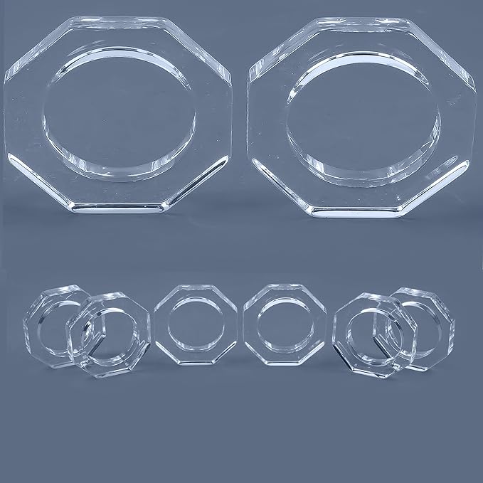Acrylic Napkin Rings Set of 12 - Octagon Transparent Design for Christmas, Thanksgiving, Holiday Table Decor - Durable Crystal Napkin Holders for Dinner Parties & Everyday Use (Opaque)- CLEENTABLE