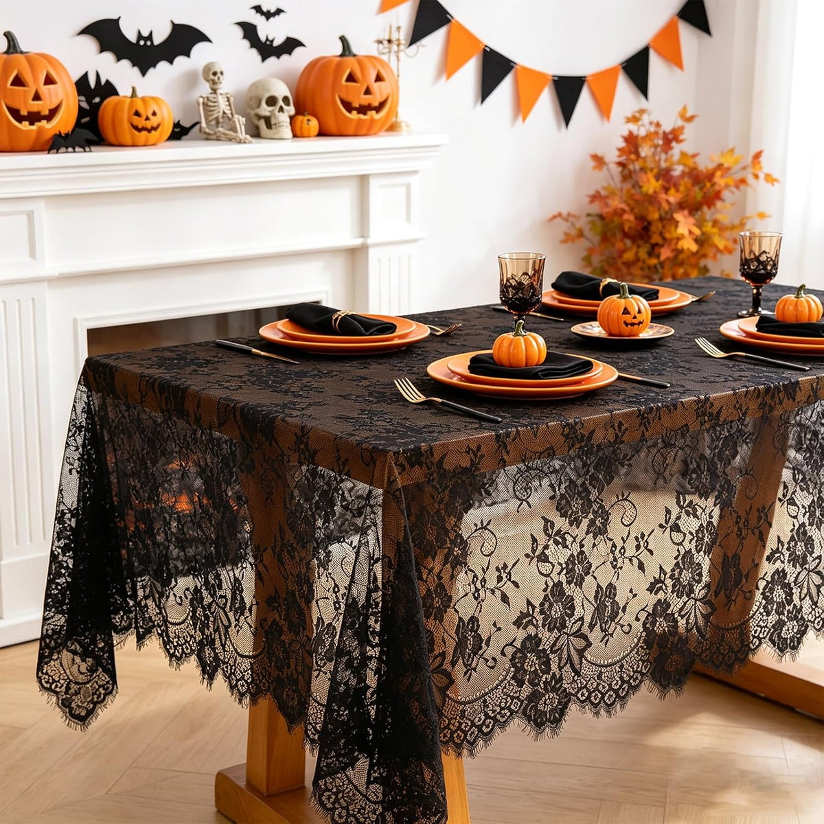 Rustic Black Tablecloths 60x120 Inches Lace Overlay Wedding Decor 10 Packs