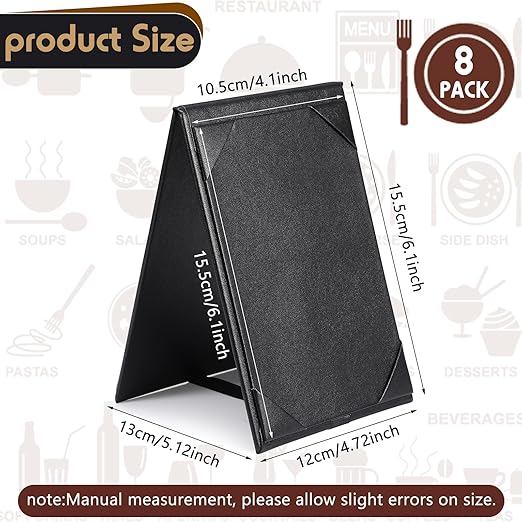 Gerrii Leatherette Table Tents Black PU Leather Menu Covers Bulk Double Sided Frame Sign Holders 2 Side Drink Dessert Menu Folders for Restaurant Coffee Cafe Bar Wedding Supplies(8 Pack,4 x 6 Inch)