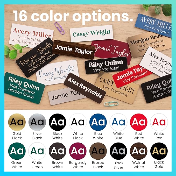 ExcelMark Custom Name Tag - Engraved Name Badge with Pin or Magnetic Backing, 16 Colors, 6 Fonts, and 2 Sizes to Choose from (White w/Pine Green Letters, 1"x 3")
