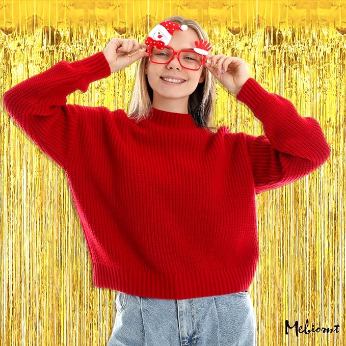 4 Pack Gold Fringe Curtain Backdrop, 3.2Ft x 6.6Ft Metallic Tinsel Foil Fringe Streamers Background for Photo Booth Birthday Wedding Baby Shower Carnival Easter Mother’s Day Party Decorations