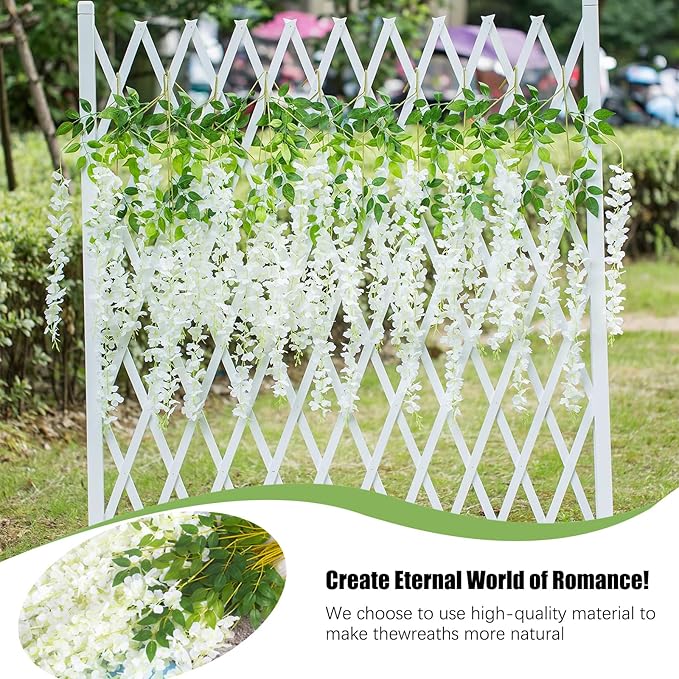 12 Pack Green White Wisteria Hanging Flowers, 3.44 Ft Fake Hanging Flowers, Artificial Wisteria Garland Vines for Wedding Room Backdrop Outdoor Patio Garden Decoration