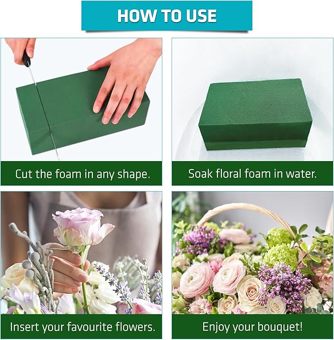 3 PCS Wet Floral Foam Blocks for Fresh Flowers, Each (5.5"L x 3.1"W x 1.7"H) Green Foam for Flower Arrangements, Florist Bricks for Weddings, Birthday Gifts, Crafts and Garden Decorations