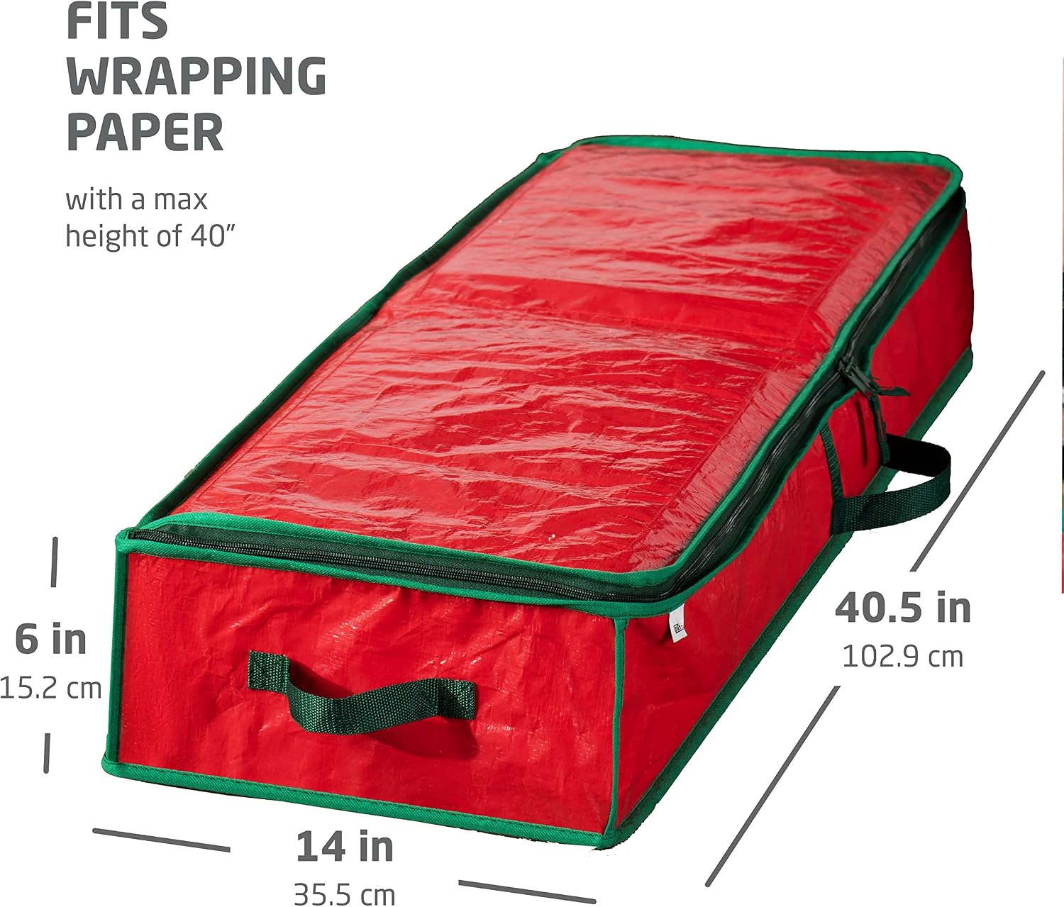 ZOBER Gift Wrapping Paper Organizer Storage - 40" Gift Wrap Storage Containers With Interior Pockets For Bows, Tags & Ribbons - Wrapping Paper Holder, Waterproof, Fits 24 Standard Rolls, Red