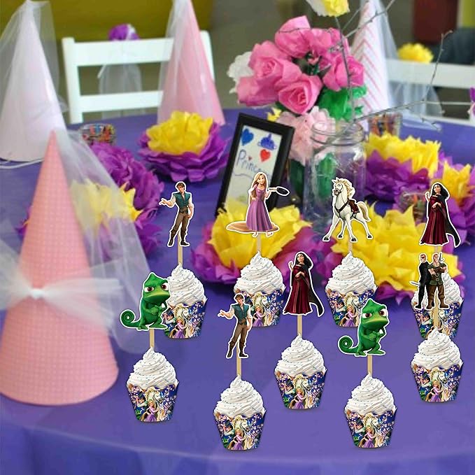 "Rapunzl Cupcake Wrappers – Princess Theme Cupcake Decoration for Birthday Party & Celebration – Tangled Inspired Cupcake Holders for Girls Princess Party Supplies, Dessert Table Décor"