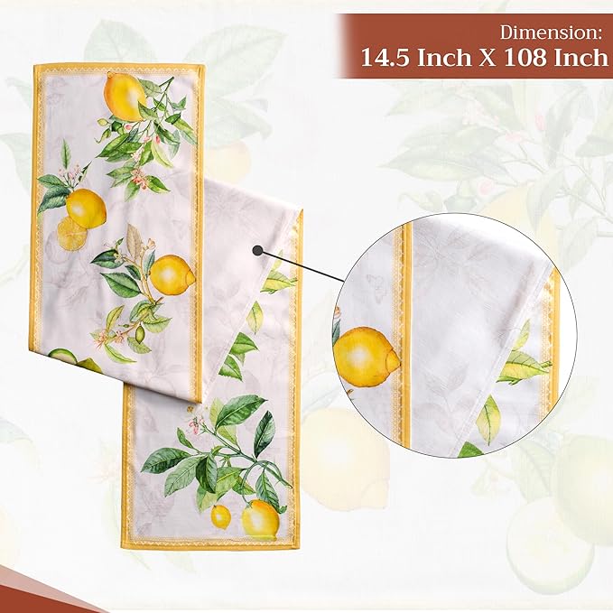 Maison d' Hermine Table Runner 100% Cotton Double Layer Table Runners 108 inches Long Decorative for Home Kitchen Dining Party Wedding Bridal Shower Spring Summer (Limoncello, 14.50" x 108")