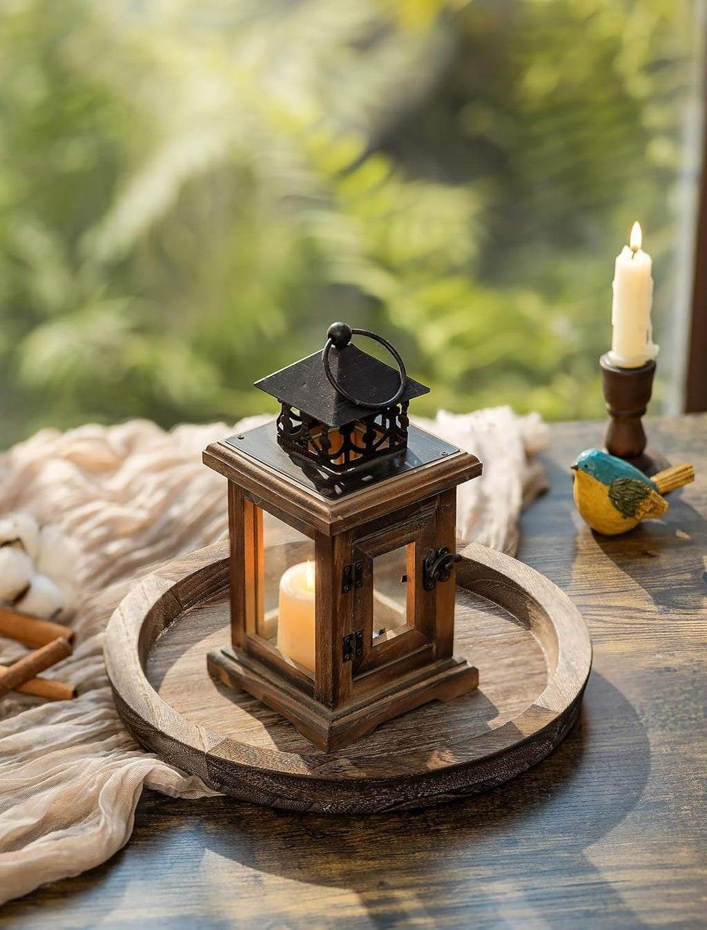 Hanobe Candle Plate Holder Tray: Round Wood Decorative Candle Plate - Rustic Farmhouse Coffee Table Decor - Tealight Pillar Trays for Home Decor (Distressed)