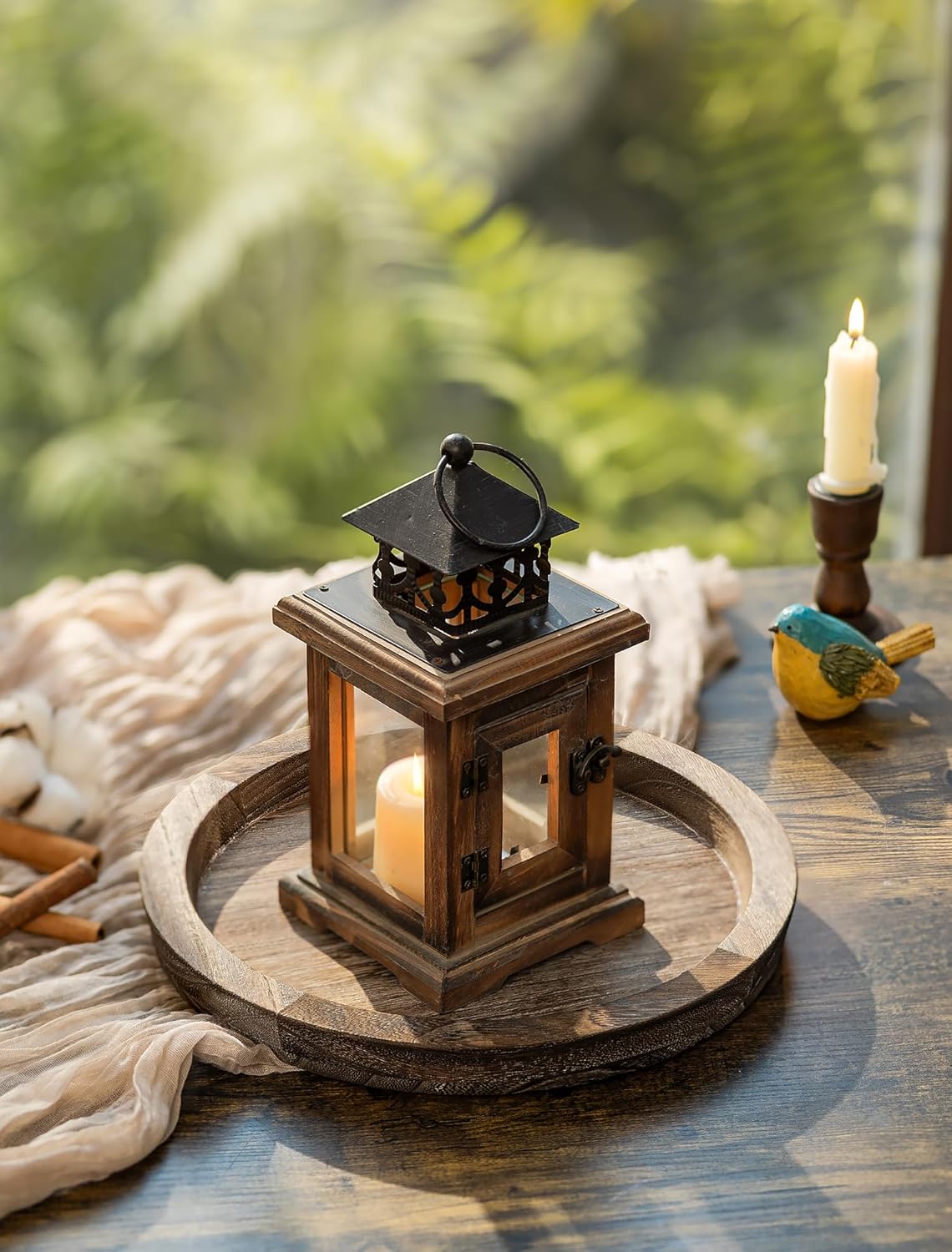 Hanobe Candle Plate Holder Tray: Round Wood Decorative Candle Plate - Rustic Farmhouse Coffee Table Decor - Tealight Pillar Trays for Home Decor (Distressed)