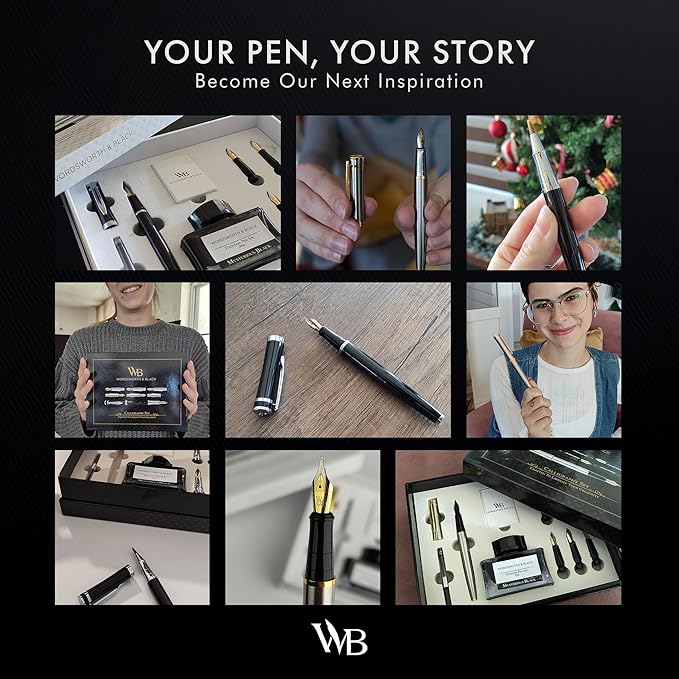 Wordsworth & Black Fountain Pen Gift Set, Includes Bottle, 6 Cartridges Refill Converter, 4 Replacement Nibs, Premium Package, Journaling, Calligraphy, Smooth Writing Pens [Red Chrome]