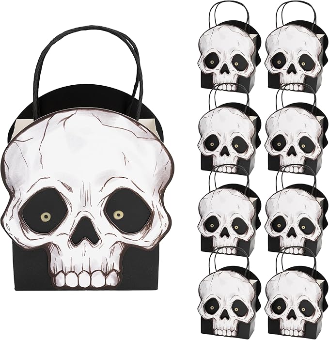 Cheerland Halloween Skull Gift Bag Party Favor Bags Party Decorations Halloween Trick or Treat Goodie Bags Skeleton Birthday Decor Gothic Spooky Gift Candy Kids First Monster Bash Decorations