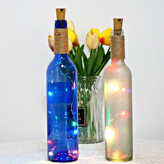 Wine Bottle Lights with Cork 15Pack 10 LED 40 Inches Battery Operated Silver Wire Liquor Fairy Mini String Lights for Party Christmas Halloween Wedding Decoration