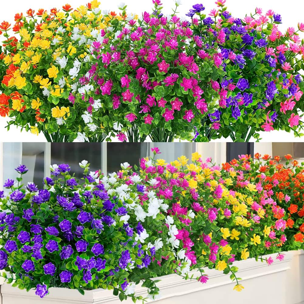 24 Bundles Outdoor Artificial Flowers UV Resistant Fake Boxwood Plants, Faux ...