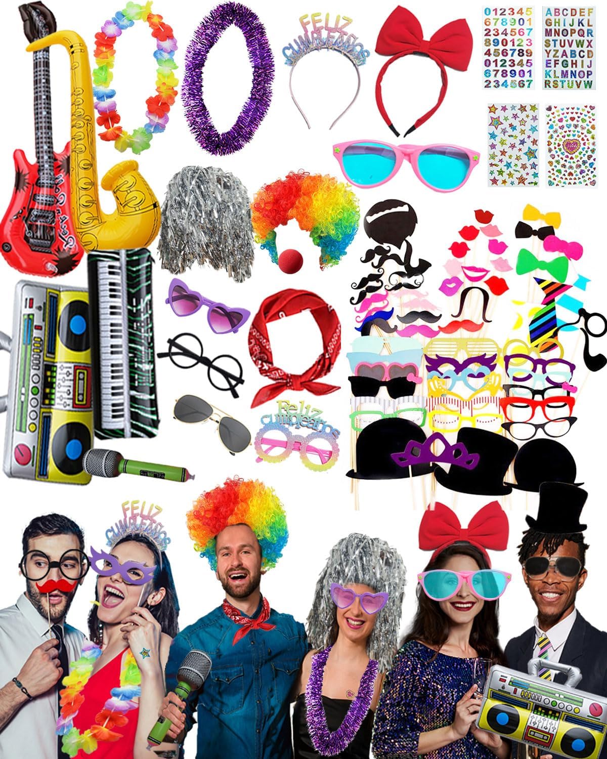 80pcs Large Gorgeous Photo Booth Props Set Birthday Party Accessories Kit Inc...