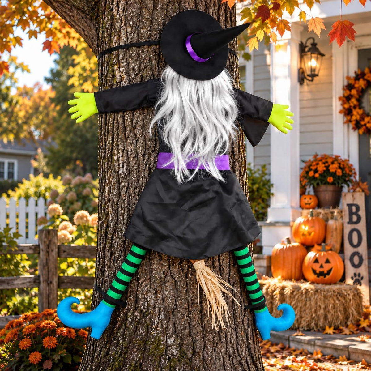 53" Crashing Witch Halloween Decorations Outdoor, Funny Witch Yard Decor...