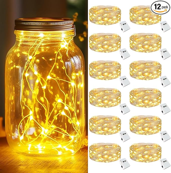 kolpop 12 Pack LED Fairy Lights Battery Operated, Mini Twinkle String Lights Battery Powered Waterproof for Christmas Mason Jars Party
