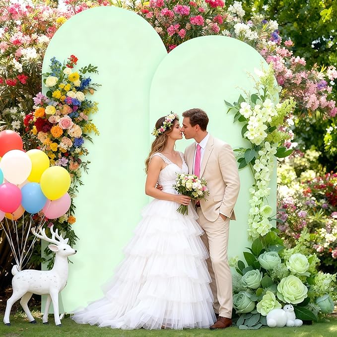 6.6FT Sage Green Arch Cover - Polyester Fitted Wedding Arch Stand Covers Round Top Chiara Arch Backdrop Cover for Birthday Party Banquet Photo Background Decoration