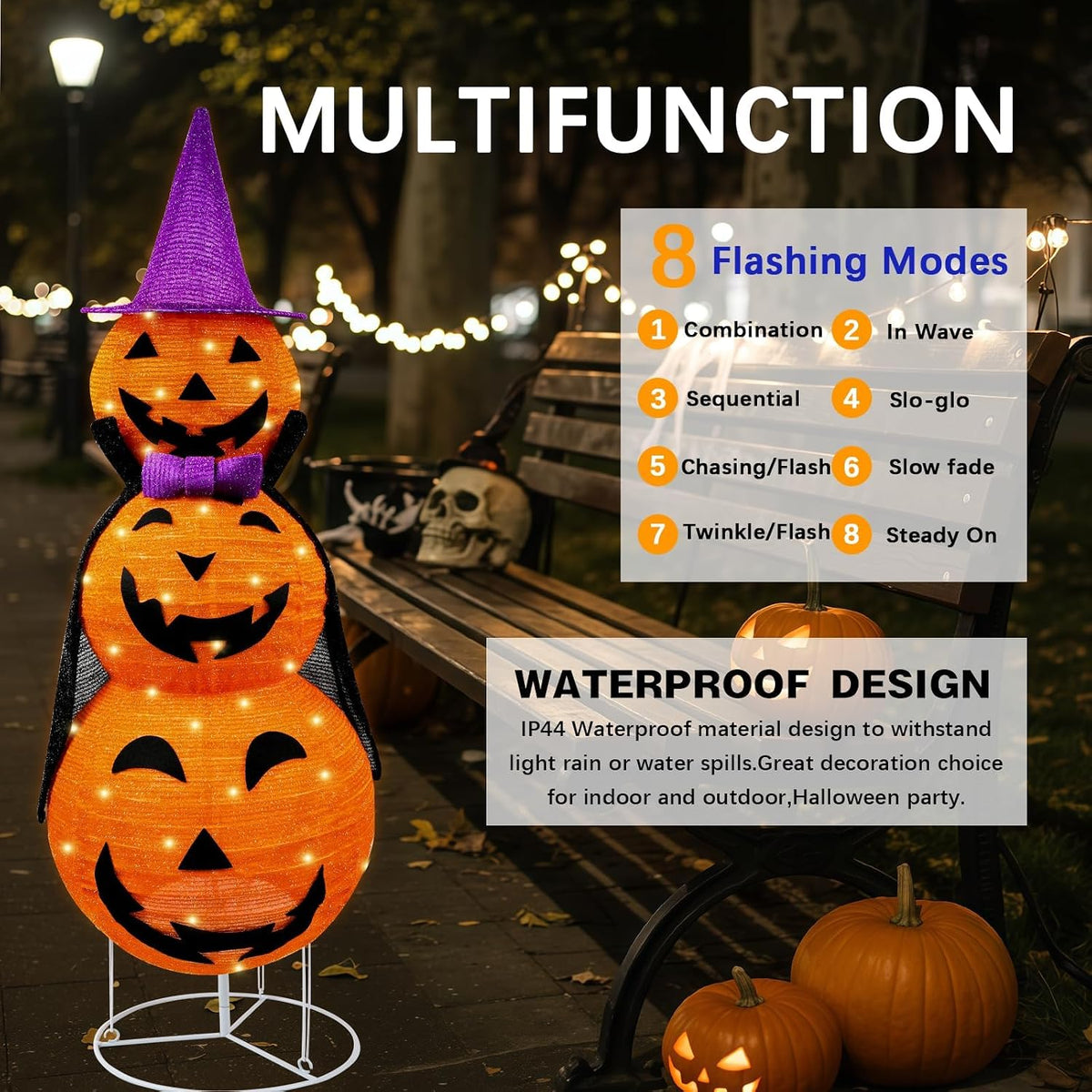 Collapsible Light up Pumpkin Halloween Decorations Outdoor, Plastic Pre-lit S...