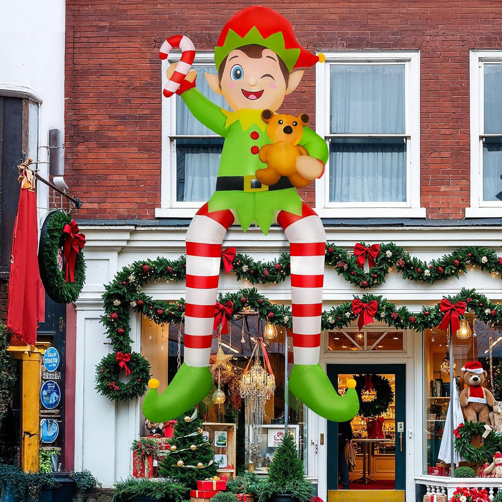 ourwarm 10ft christmas inflatable outdoor decoration, giant sitting showing dimensions