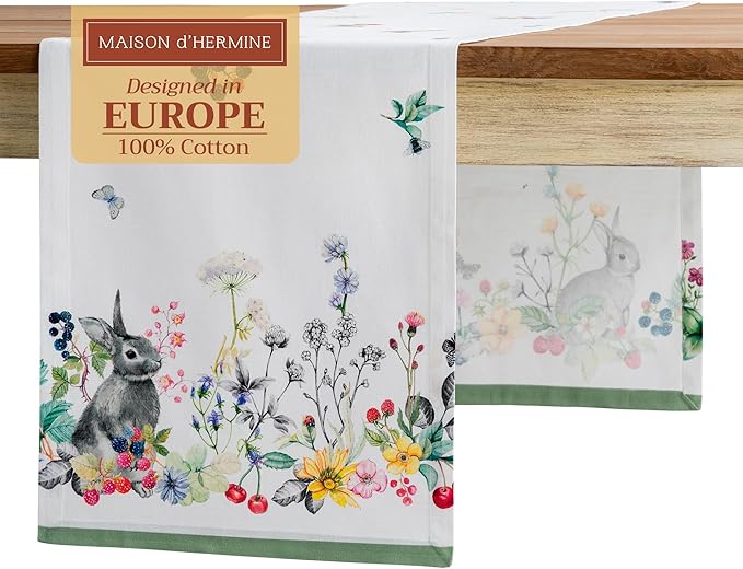 Maison d' Hermine Table Runner 100% Cotton Single Layer Table Runners 72 inches Long Decorative for Home Kitchen Dining Party Baby Shower Wedding Bridal Shower Spring Summer (Printemps, 14.50" x 72")