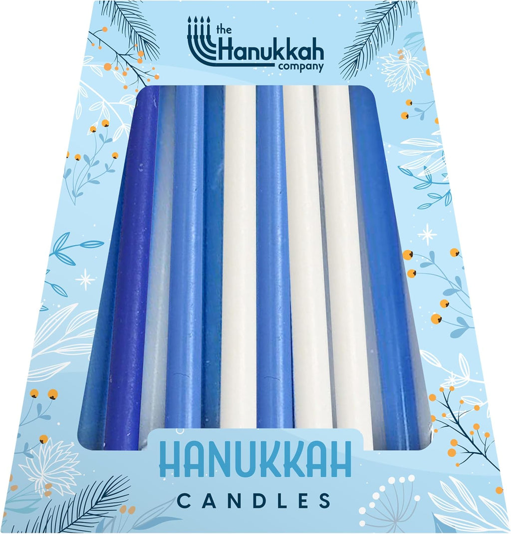 The Hanukkah Company Long Chanukah Candles, Diameter Fits Most Menorahs, Premium Quality Wax - Blue and White for All 8 Nights - Count 45, Standard Size