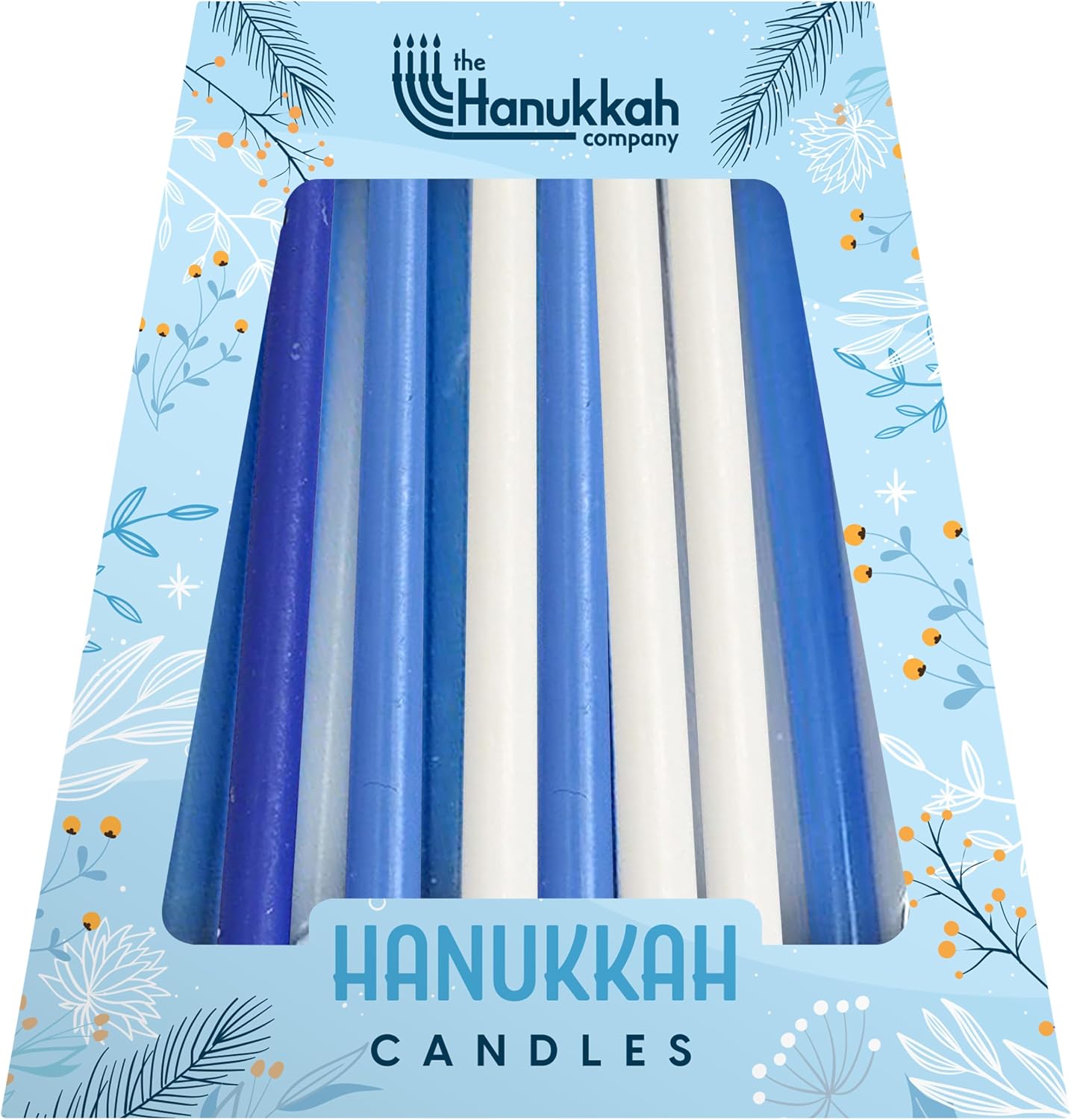 The Hanukkah Company Long Chanukah Candles, Diameter Fits Most Menorahs, Premium Quality Wax - Blue and White for All 8 Nights - Count 45, Standard Size