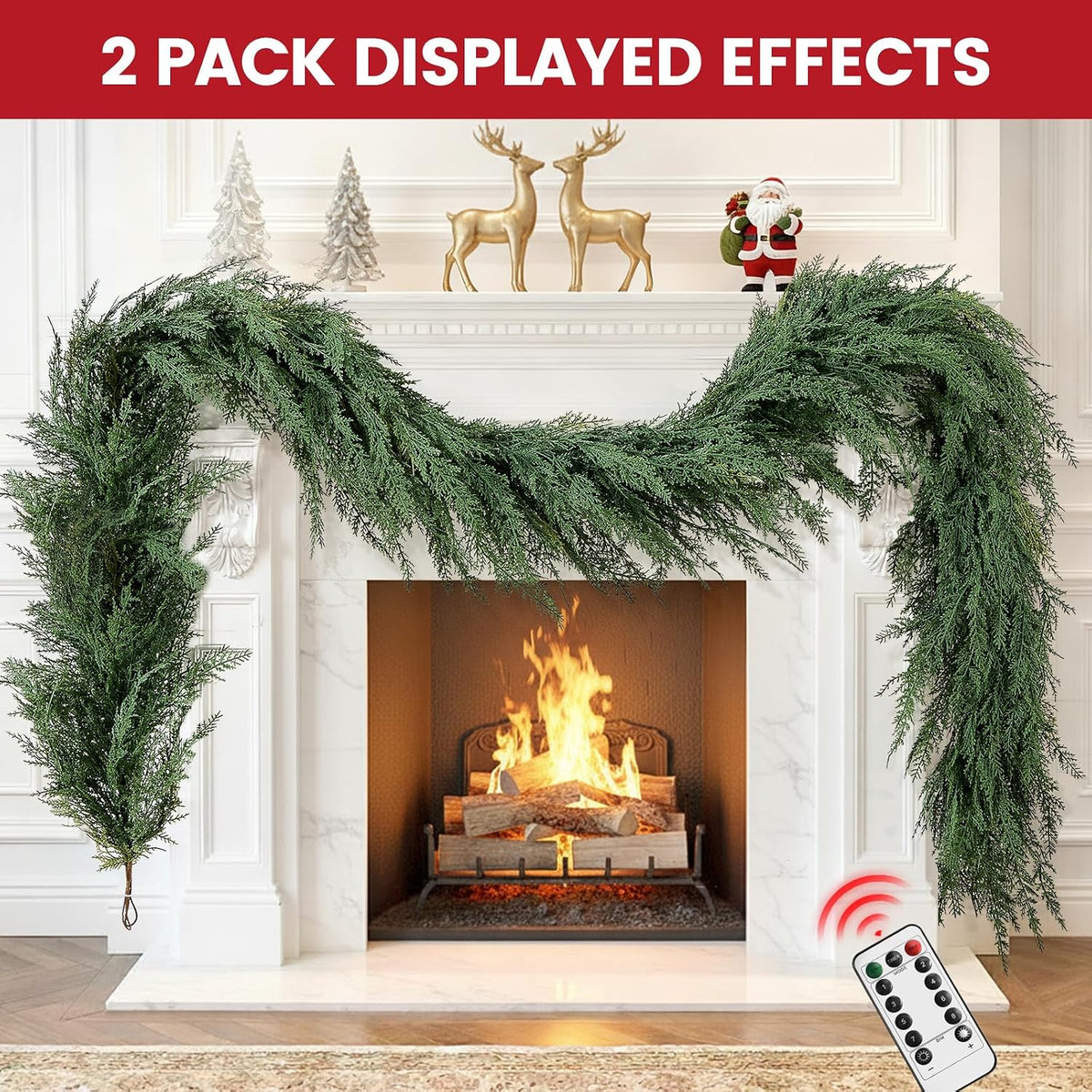 christmas cedar garland realistic with lights - cypress shown in use