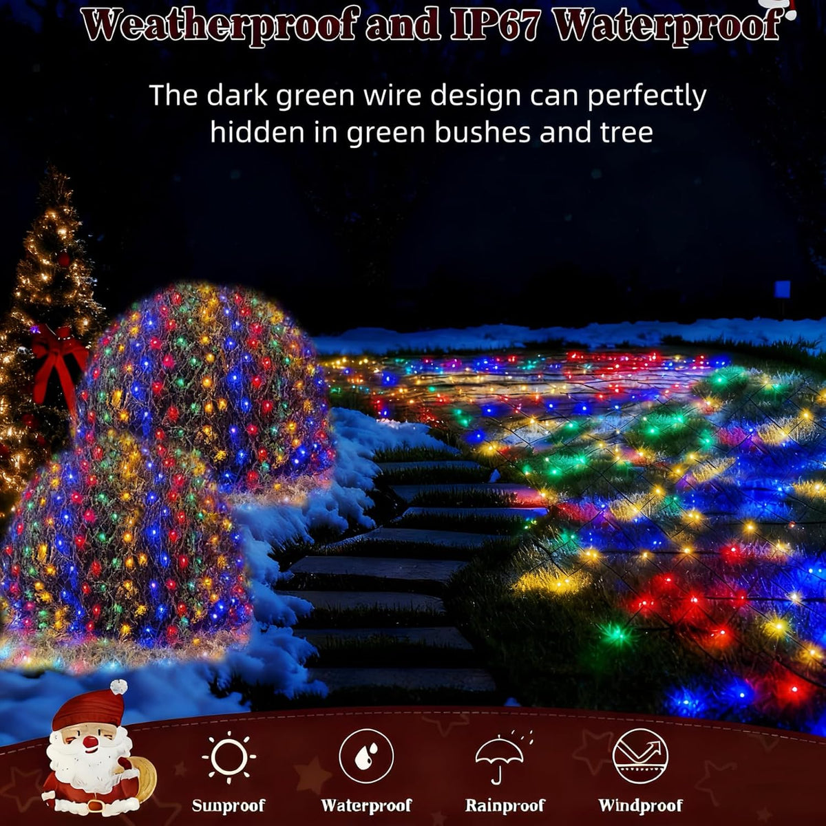 HYH Christmas Net Bush Lights 360 LED 12FTx5FT Multicolored Outdoor Mesh