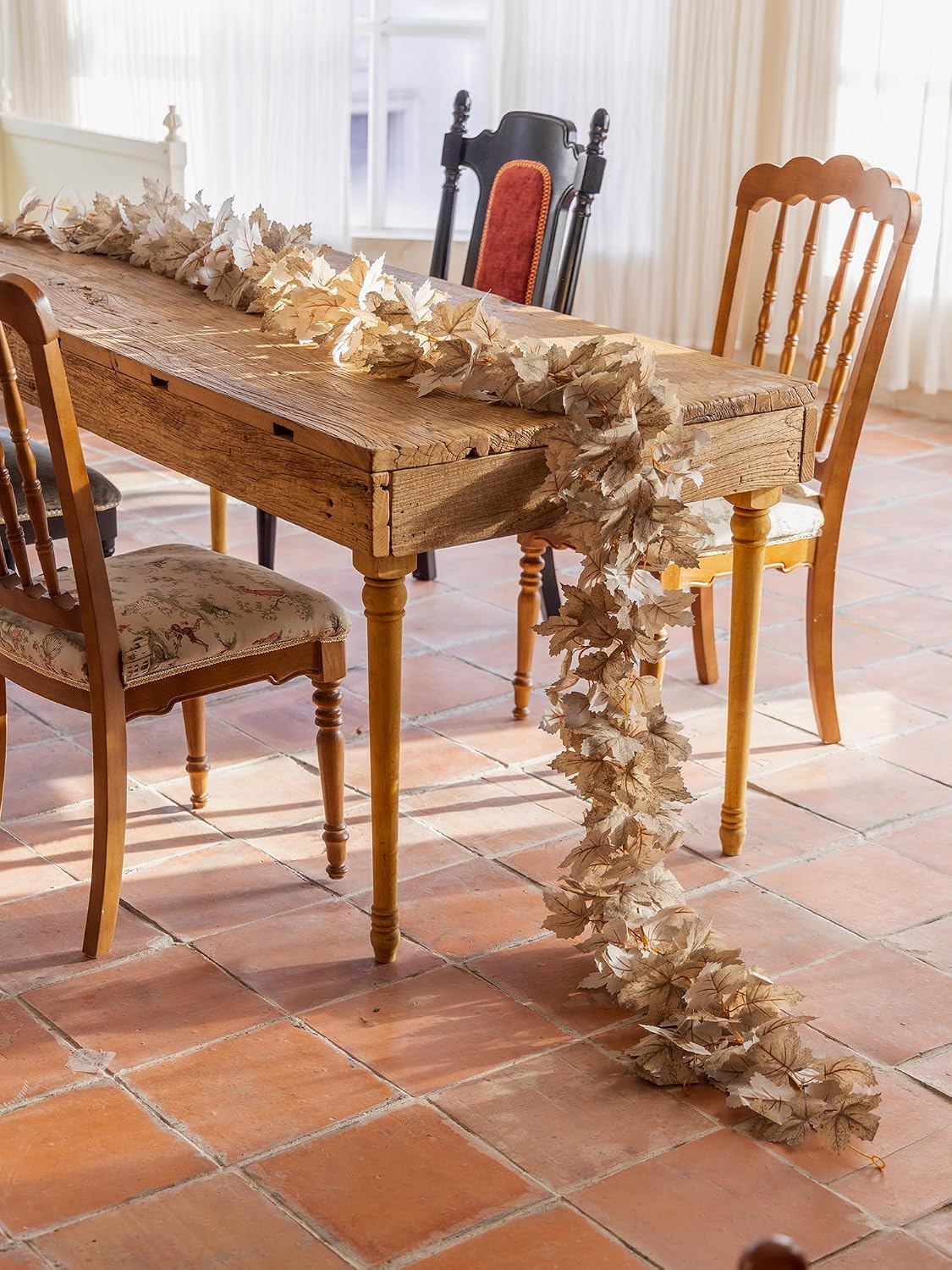 beige fall maple leaves garland, 5.6ft artificial maple, side view
