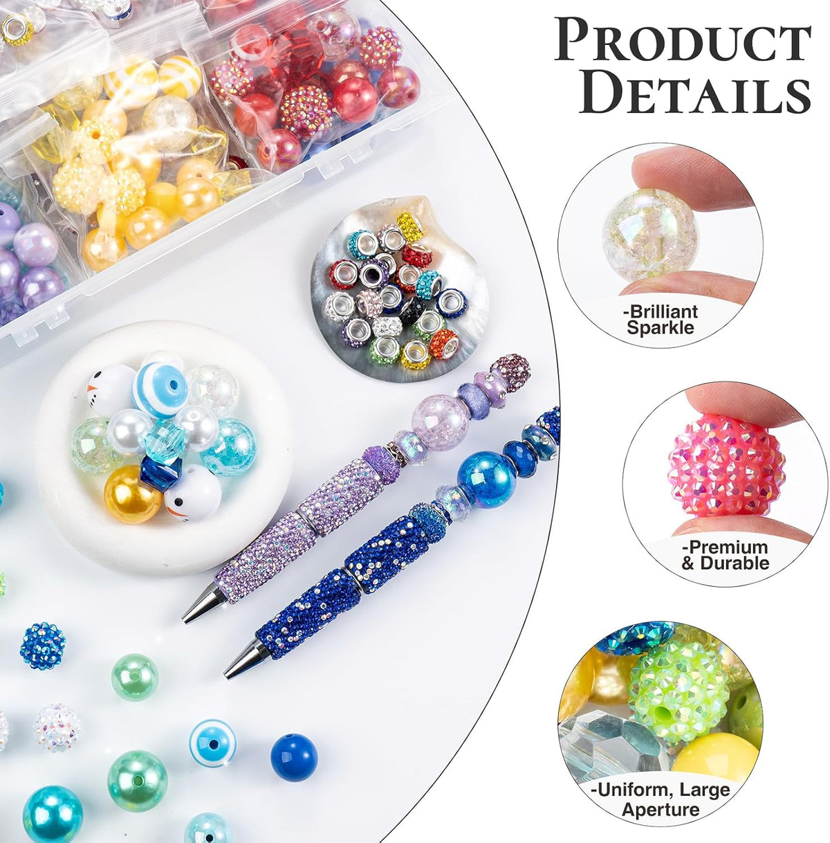 370pcs Beads for Pens DIY Kit,Rhinestone Spacer Acrylic Focal Beads