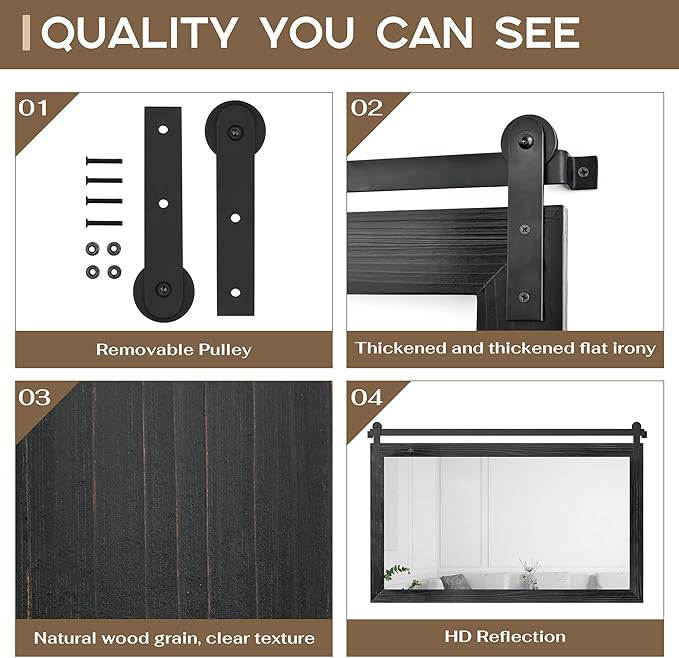 COGOOD Farmhouse Bathroom Mirror - 45 x 30 Large Rectangle Barn Door Mirror for Vanity, Bedroom, Living Room Wall Decor (Black)