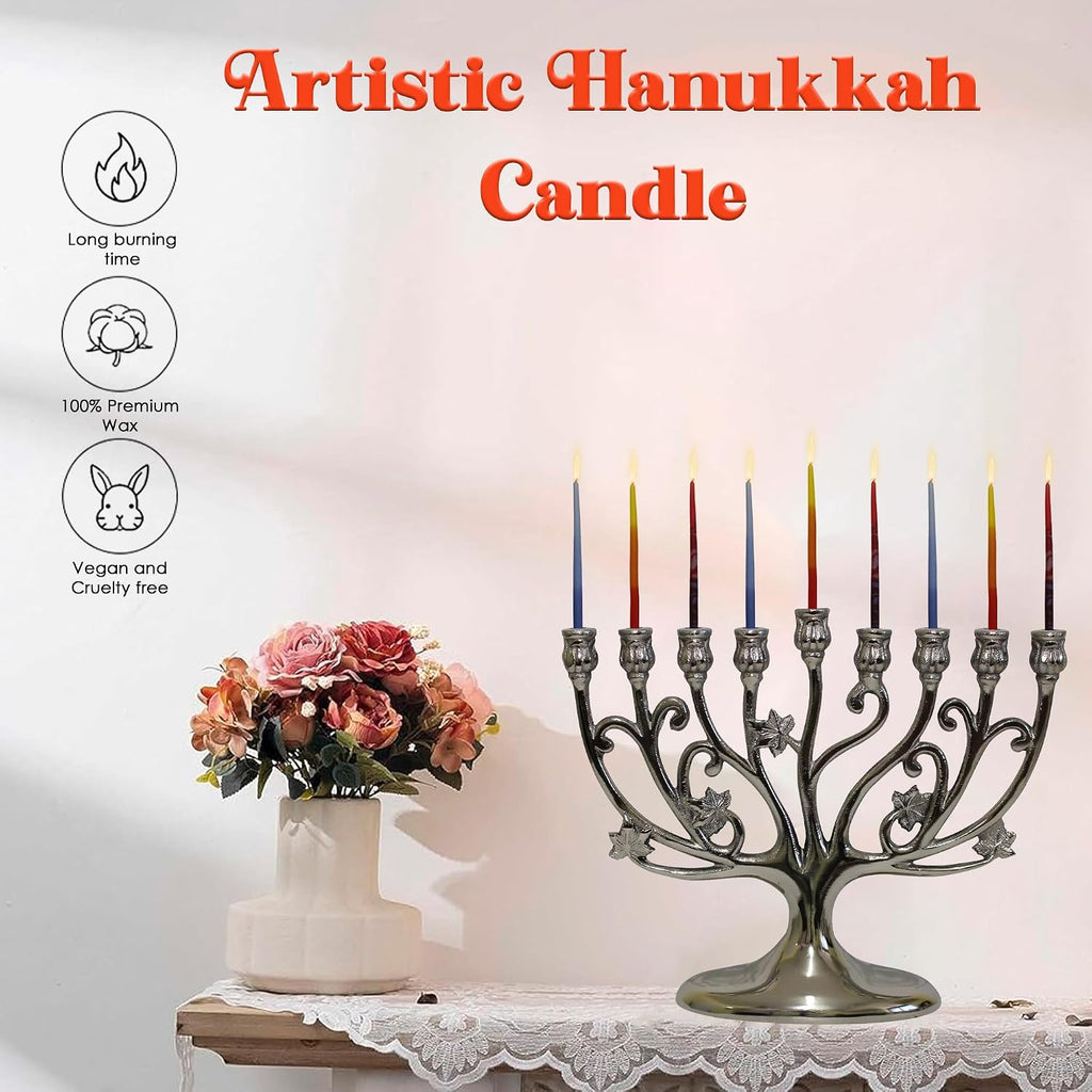 Majestic Giftware Multicolor Hanukkah Candles - CP15 | 45 Dripless Handcrafted Chanukah Candles for All 8 Nights of Hanukkah | Manufactured by Safed Candle Company in Israel (Blue/Red/Orange)
