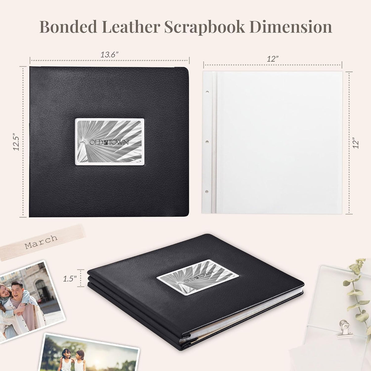 Old Town Bonded Leather Photo Album, Large Leather Scrapbook, Expandable Scra...