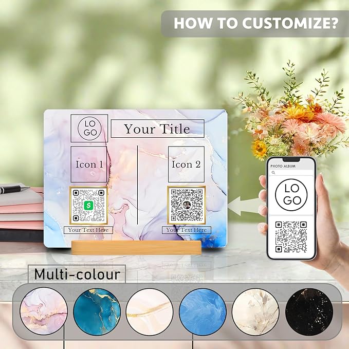 Personalized Custom Metal QR Code Sign Venmo Cashapp Scan to Pay with Stand Instagram Facebook Social Media QR Signs Bar Code QR Plaque Print for Business Salon Beauty Store Restaurant Wifi Sign (Horizontal 2)