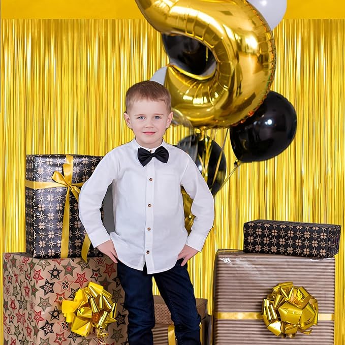 Gold Foil Fringe Curtain 3.3×8.3FT 6 Packs, Metallic Tinsel Curtains Party Streamers for Birthday Graduation Baby Shower Decoration (6pcs,3.3FT×8.3FT, Gold)