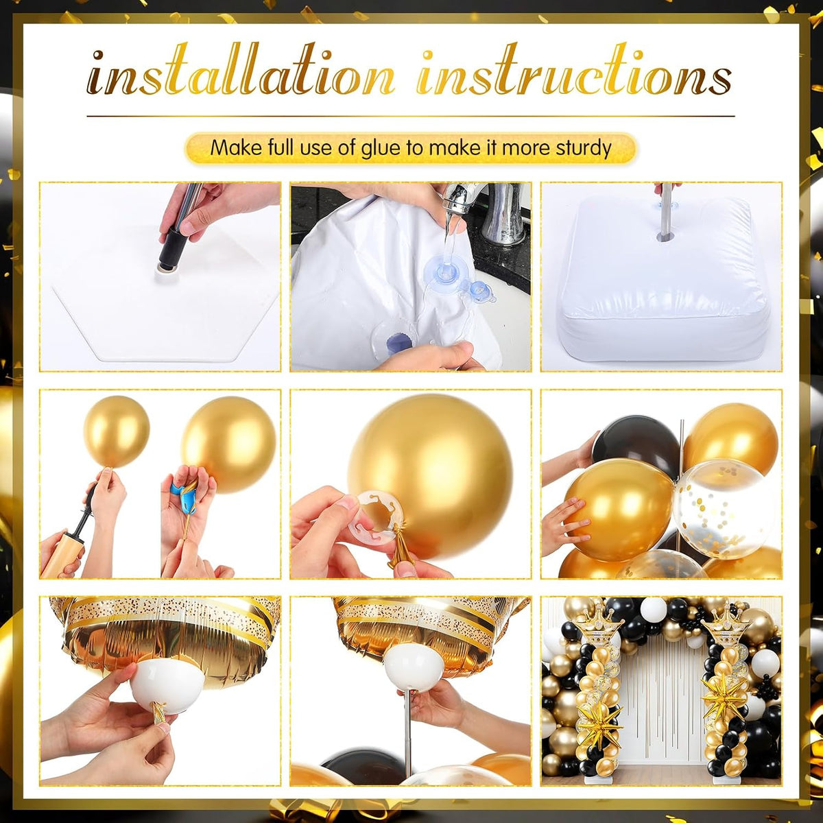 2 sets black and gold balloon column stand, side view