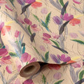 RUSPEPA Tulips Floral Wrapping Paper Roll, Watercolor Gift Wrap, Mini Roll Kraft Paper Roll for Girls, Spring, Summer, Wedding and Birthday 17 Inches x 32.8 Feet