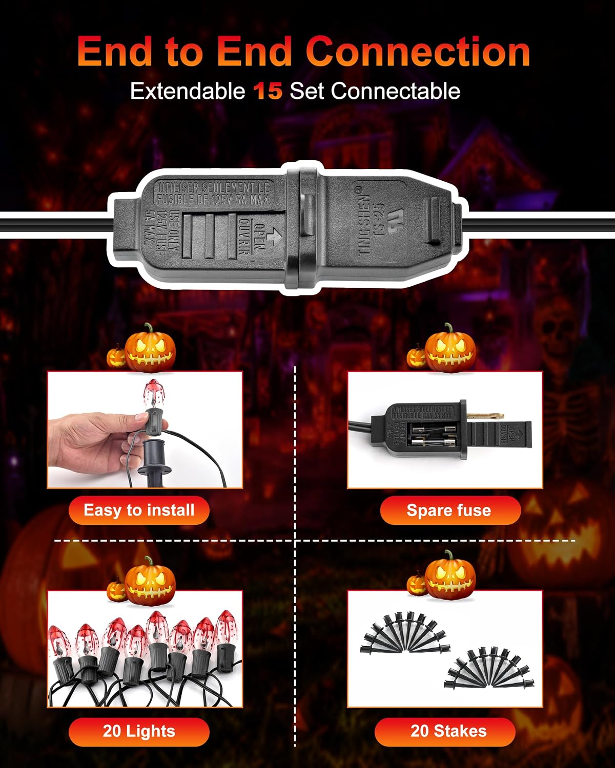 24.2FT Halloween Pathway Lights Outdoor, C9 Halloween Lights 20 Lights