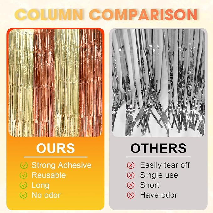 2 Pack Rose and Champion Foil Fringe Backdrop Curtains, Tinsel Streamers Party Decorations, Fringe Backdrop, Door Shimmer for Anniversary or Birthday Party