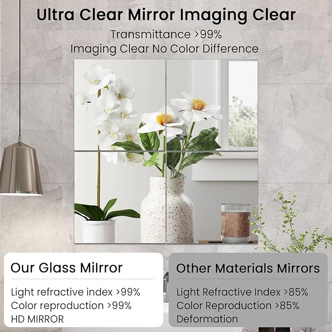 JAMBALAY 12" Glass Mirror Centerpieces for Table, Set of 12 Mirror Centerpieces, Square Glass Mirror Tiles, Candle Plates, Tray, for Wedding and Parties