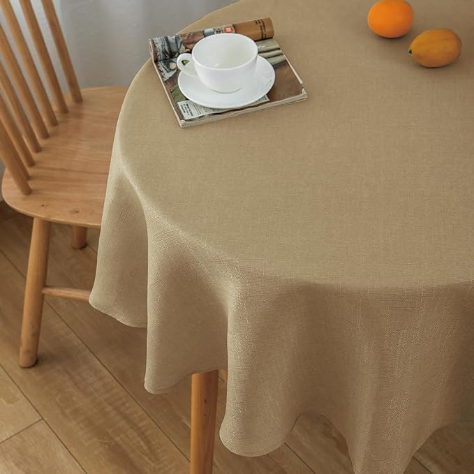 NLMUVW Round Linen Tablecloth 36 Inch, Small Tan Table Cloth Farmhouse Water Resistant Decorative Rustic Table Cover for Dining Kitchen Cafe Party