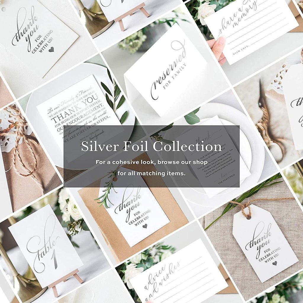 Bliss Collections Silver Foil Share a Memory Cards, Pack of 50, 4x6 Cards for Wedding, Shower, Birthday, Funeral, Celebration of Life, Retirement, Graduation, Going Away, Life Memories, USA Made