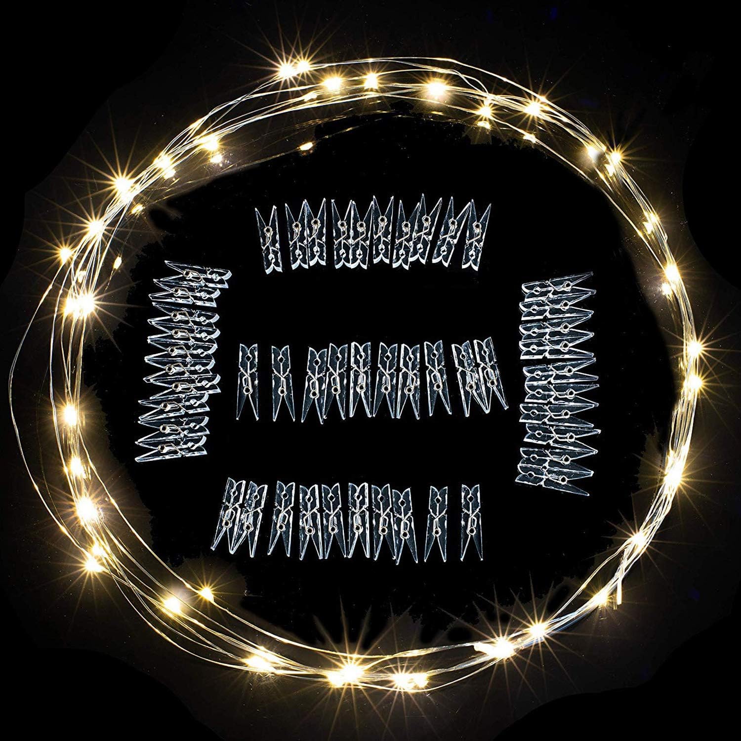 LECLSTAR Photo Clip String Lights 17Ft - 50 LED Fairy String Lights with 50 Clear Clips for Hanging Pictures, Photo String Lights with Clips - Perfect Dorm Bedroom Wall Decor Wedding Decorations