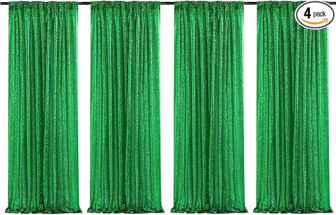 Poise3EHome 4Pcs 2Ft x 8Ft Green Sequin Backdrop Curtains, Glitter Photography Background, Sequence Xmas Thanksgiving Backdrop (Green, 4 pcs-2ftx8ft)